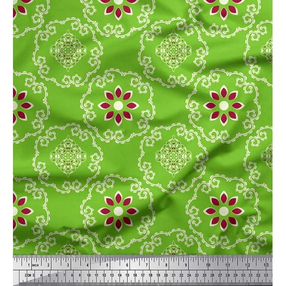 Soimoi Cotton Voile Fabric Damask Ethnic Print Fabric by the Yard 56 Inch Wide