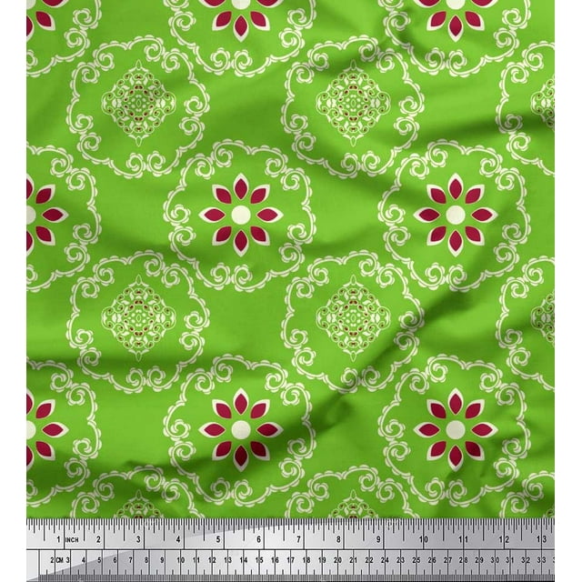 Soimoi Rayon Fabric Damask Ethnic Decor Fabric Printed Yard 56 Inch Wide