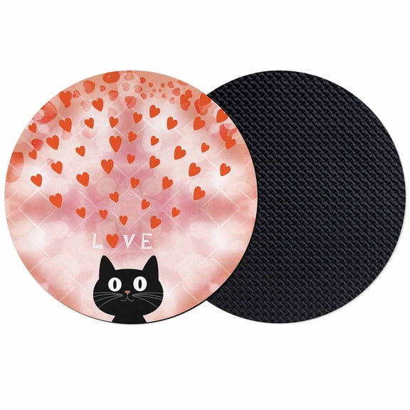 Valentine's Day Coasters Set of 2, Absorbent Coasters for Drinks, Pink Red Love Heart Cartoon Cute Black Cat Coaster for Desk Coffee Table Protection, Home Decor House Warming Gifts 4"