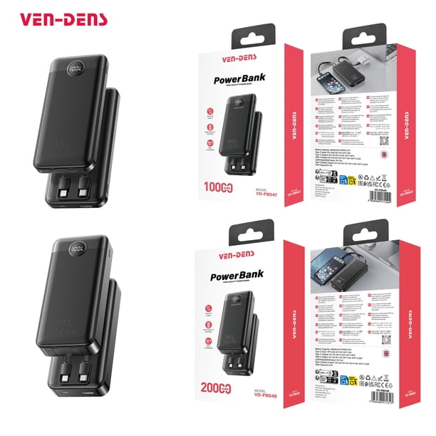 22.5W Fast Charging 10000mAh Power Bank with Built-in Cables and