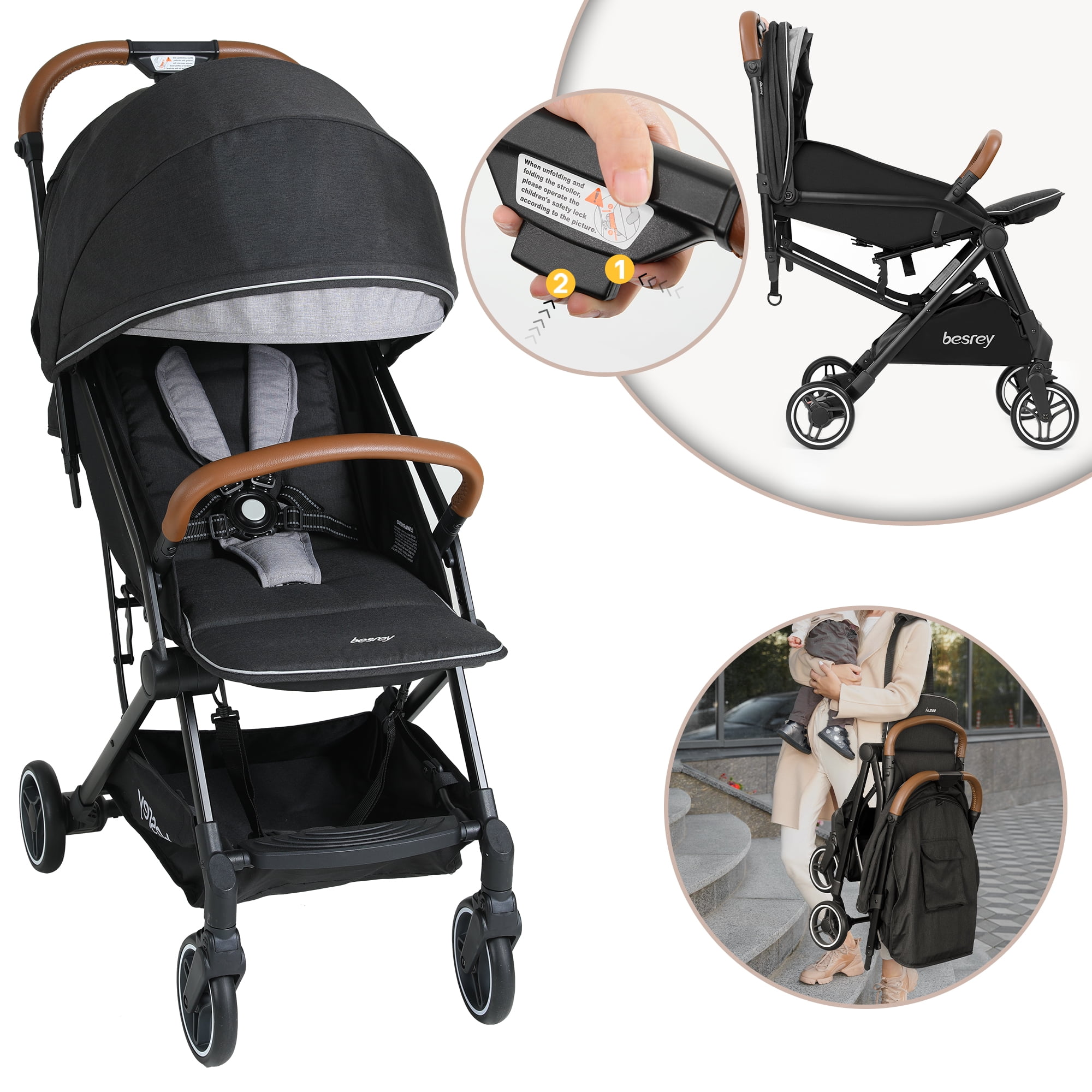 Besrey Foldable Lightweight Stroller Compact Travel Stroller with