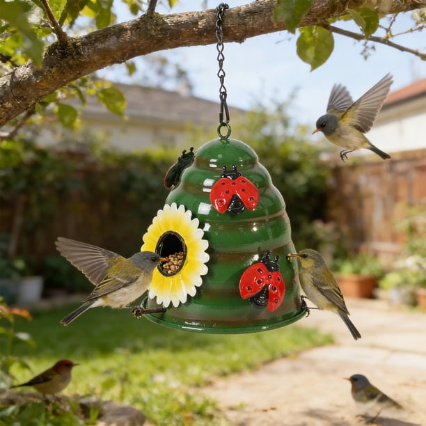 Comedero colgante de hierro para pájaros | Decoración de jardín y estación de alimentación para aves | Adorno para patio o balcón | Comedero de metal artesanal para atraer aves silvestres