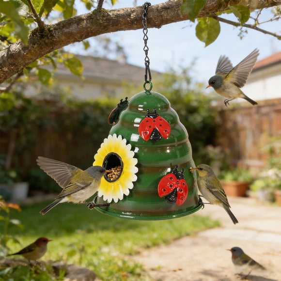 Dvkptbk iron bird feeder Bird Feeder Iron Hanging Bird Feeder Creatives Garden Decoration Or Home Decoration Outdoor Courtyard Or Balcony Bird Feeder Ornament Handicraft Gift