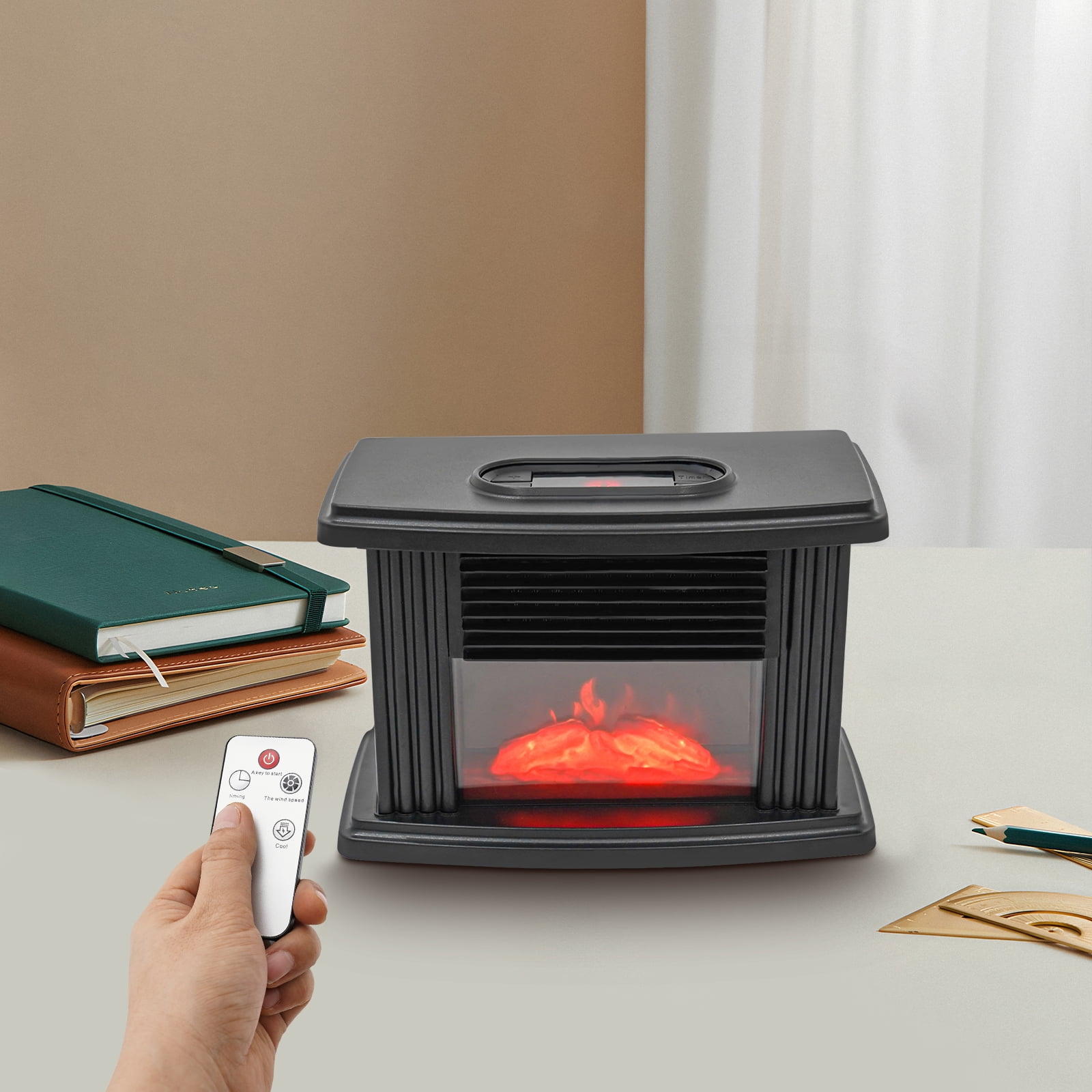 Mini Electric Fireplace, 1000W, Free Standing Space Heater Stove with 3D Flame Effect for Home