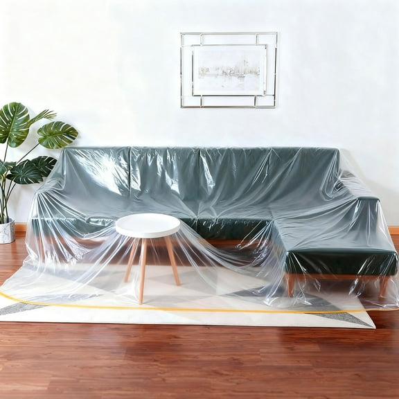 65.6ft x 21.7" Plastic Sofa Couch Cover Furniture Protector with Adhesive Strap