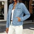thumbnail image 4 of Sevevn Women's Long Sleeve Lapel Short Jean Trucker Jacket Cropped Denim Coat with Pockets Casual Versatile Outfits for Office Work Going Out, 4 of 5