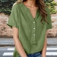 thumbnail image 2 of Sevevn Women's Linen Cotton Short Sleeve Henley Shirt Casual V-Neck Button Front Summer Blouse Green S, 2 of 9