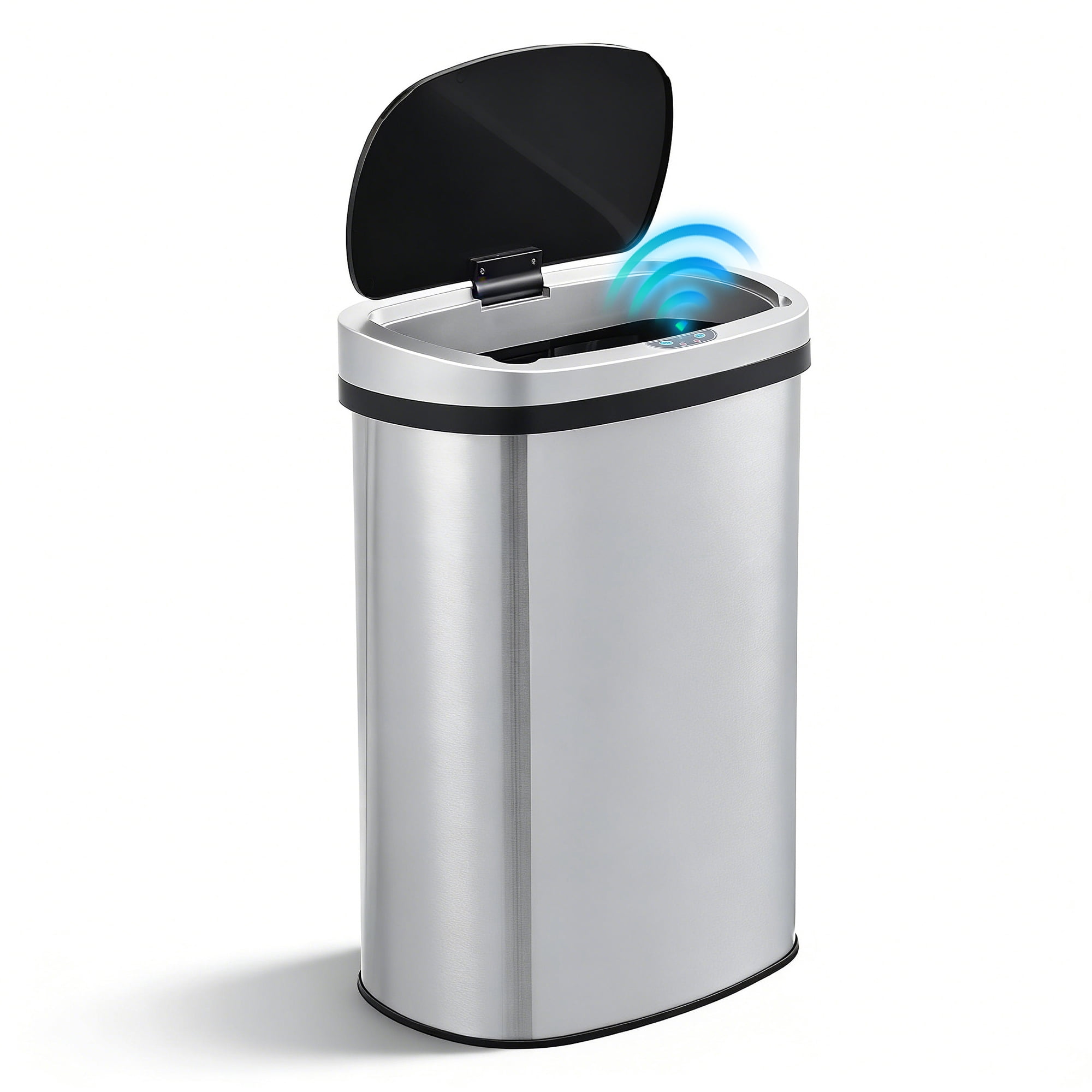 Innovaze 13 Gallon Touchless Motion Sensor Stainless Steel Garbage Can with Durable Plastic Lid , Oval, Silver