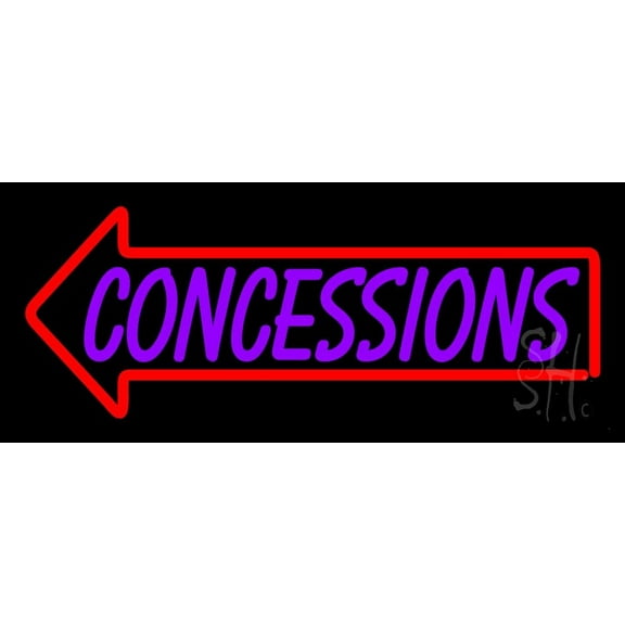 Concessions With Red Arrow LED Neon Sign 6" Tall x 15" Wide - inches Black Square Cut Acrylic Backing, with Dimmer - Premium built indoor Sign for Storefront.