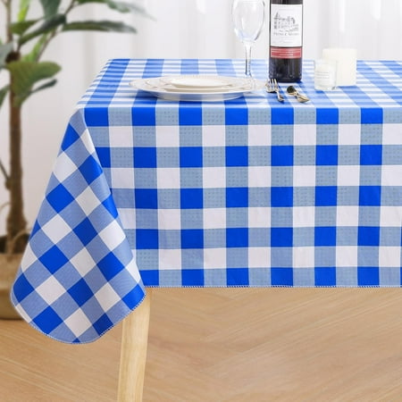 

Rectangle Waterproof Vinyl Table Cloth Buffalo Flannel Backed Tablecloth Wipeable Plastic Table Cover for Seaside Picnic Outdoor (52 x 70 White and Blue) White and Blue 52 x 70