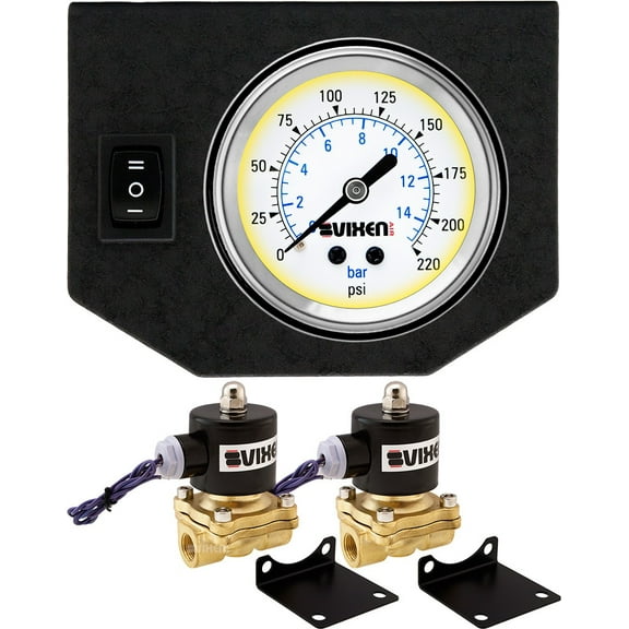 Vixen Air 3/8" NPT Electric Air Valve (Solenoid) 210PSI 12V (2-Pack) with 1 Single Needle Gauge/1 Switch Dash Panel Kit White VXF0G2038W