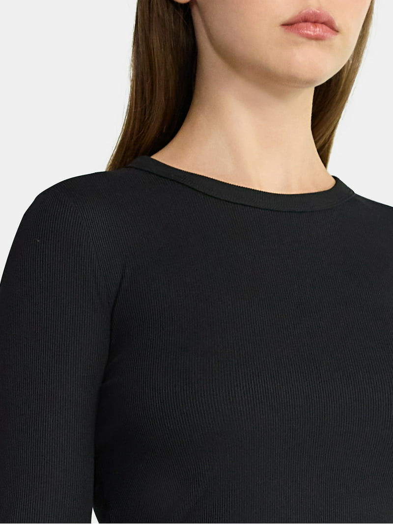 No Boundaries Ribbed Crewneck Tee with Long Sleeves, 1 or 2-Pack