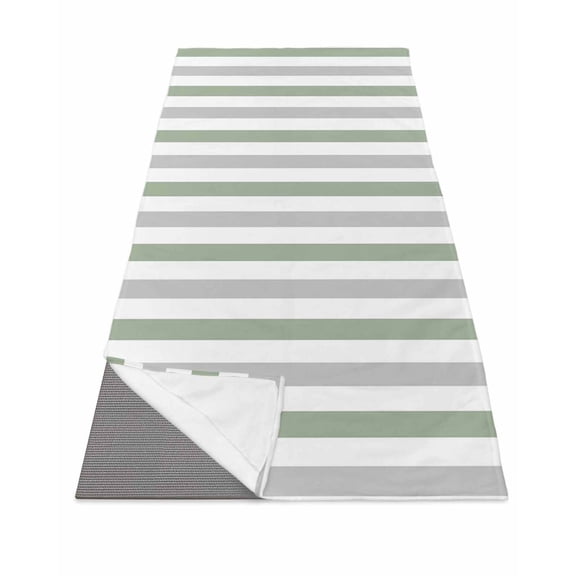 Sage Green Grey Stripe Yoga Towel for Hot Yoga Non Slip, Modern Farmhouse Vertical Striped Yoga Mat Towel Absorbent Yoga Sweat Towels Microfiber Hot Yoga Blanket for Bikram Pilates 26"x74"