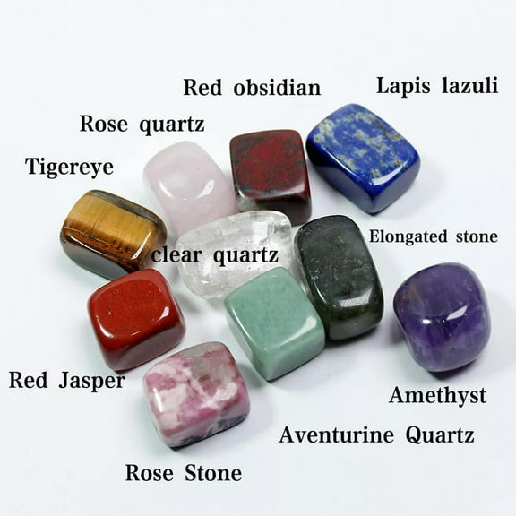 K-KED 10Sets Natural Quartz Chakra Tumbled Gemstone Crystal Healing Reiki Decor W/ Box