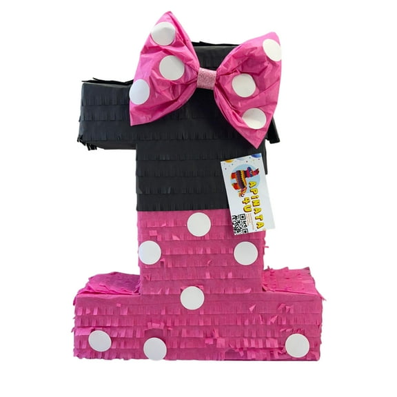 APINATA4U 20" Tall Light Pink & Black Number One Pinata for First Birthday Mouse Themed Birthday Party Decoration