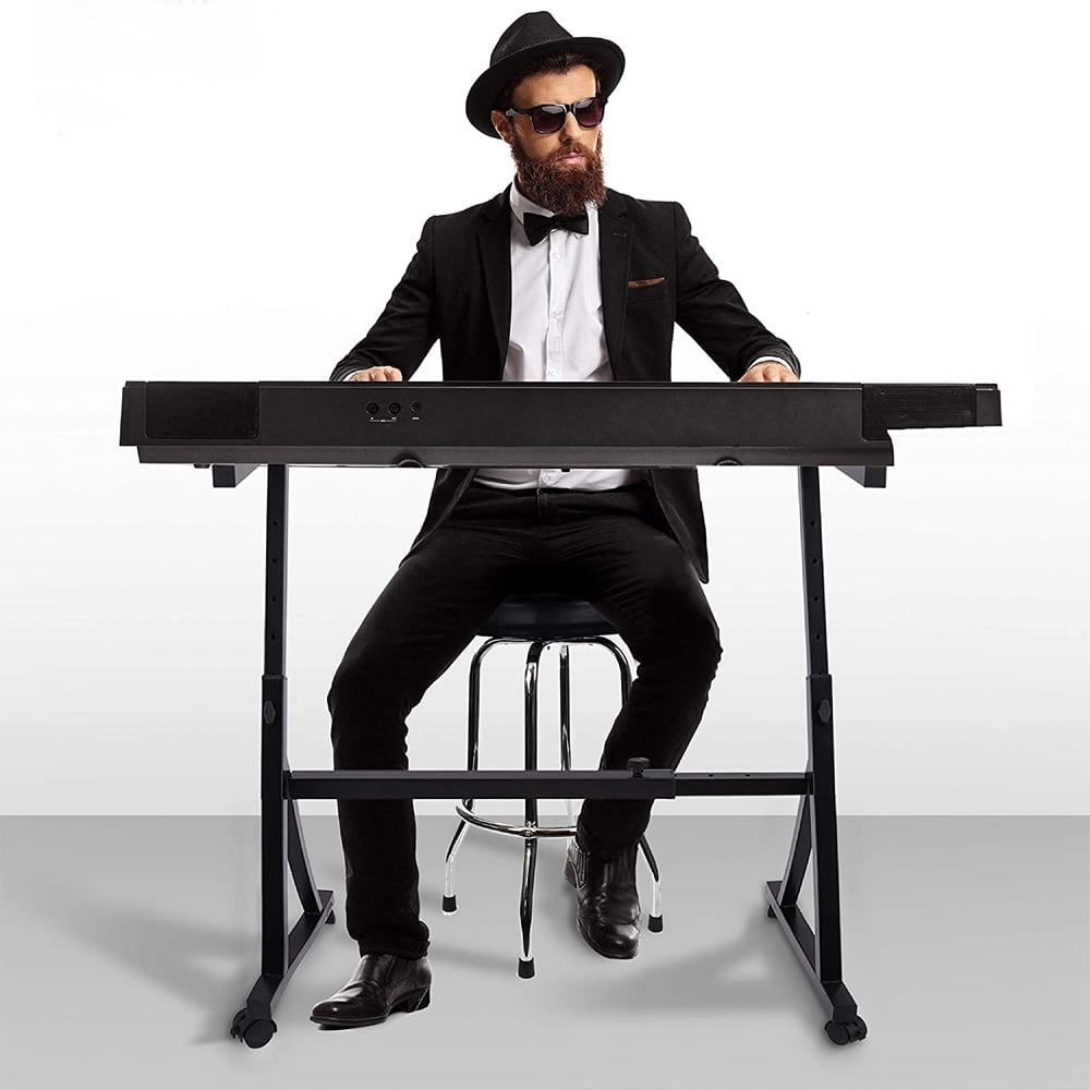 Pyle Heavy Duty Adjustable Piano Keyboard Stand with Wheels, Black