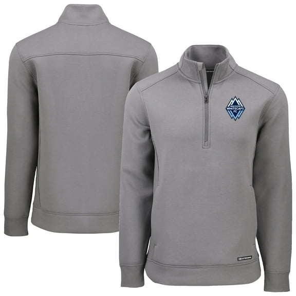 Men's-Cutter & Buck  Gray Vancouver Whitecaps FC Roam Eco Recycled Tri-Blend Quarter-Zip Jacket