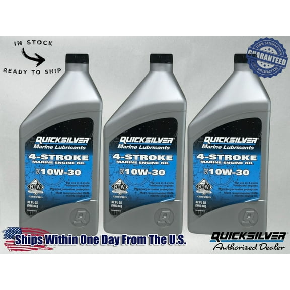 Quicksilver OEM 10W-30 Standard FCW Marine Oil Quarts 92-8M0078616 3 Pack