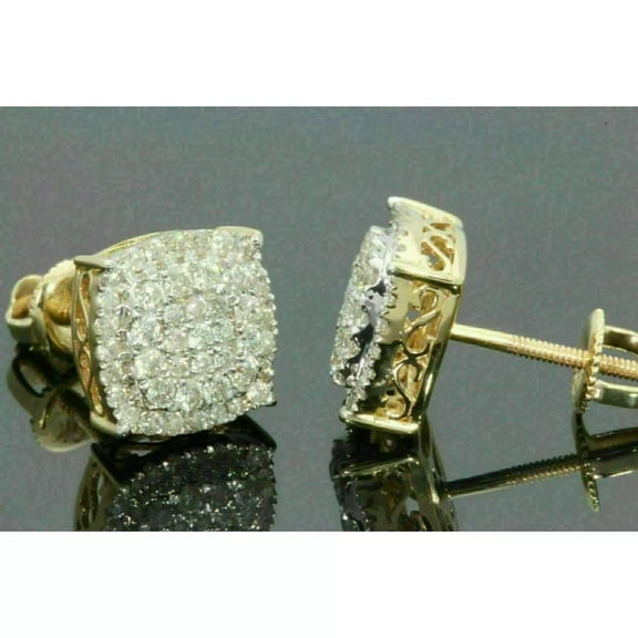 2 Ct Round Cut Diamond Cluster Stud Earrings for Men & Women | 14K Yellow Gold Plated | Square Design