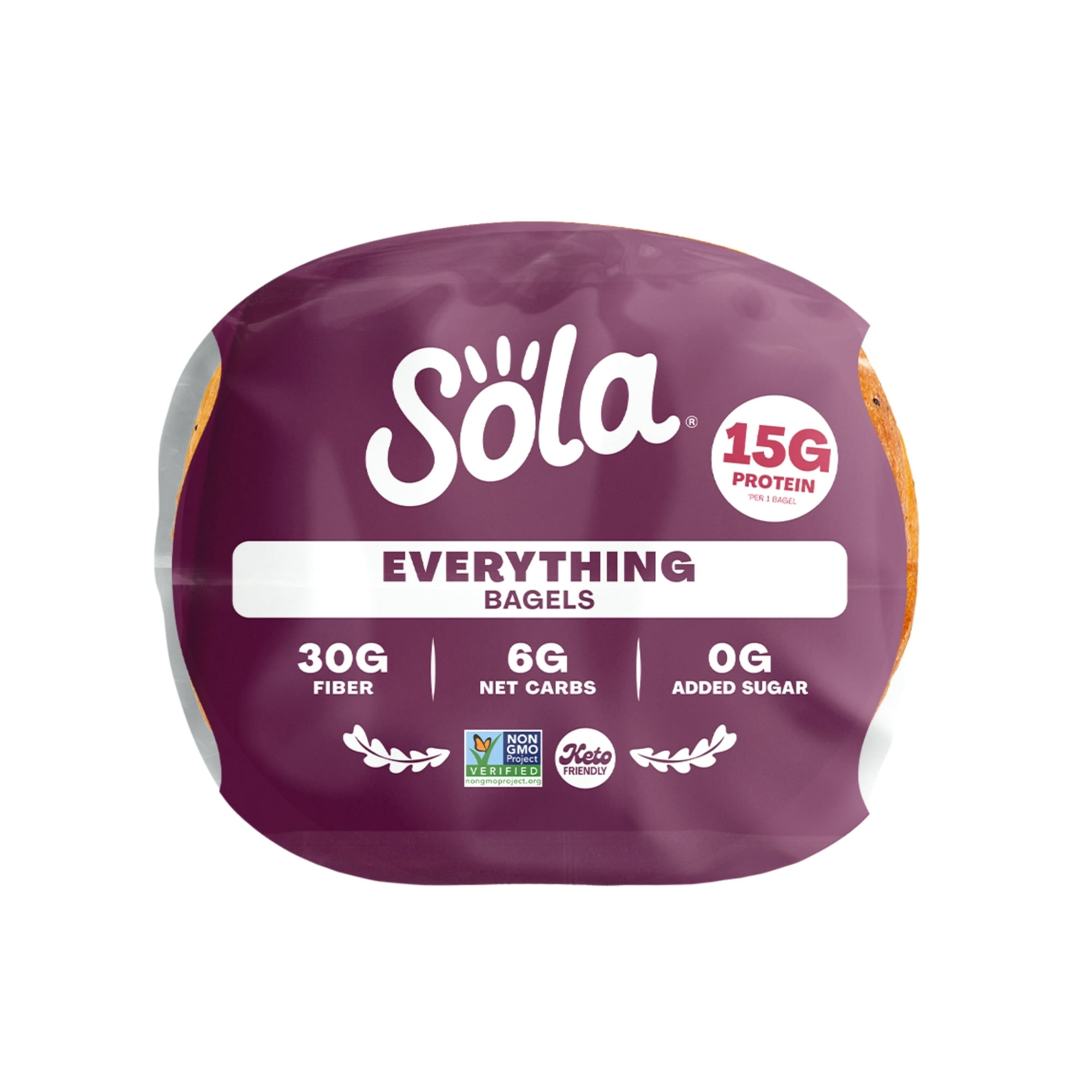 Sola Bread Wheat Everything Bagels, Non-GMO, 12.4 oz, 4 Count
