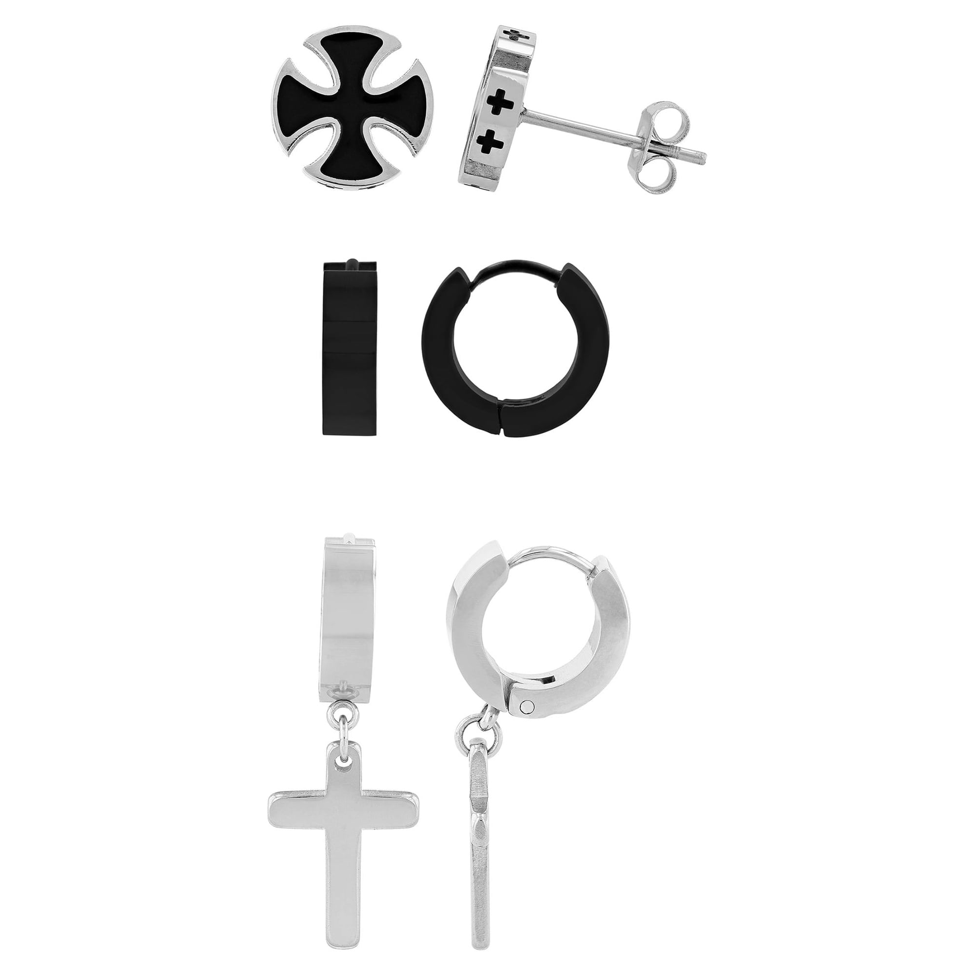 Believe by Brilliance Men's Stainless Steel Earrings - Set of 3