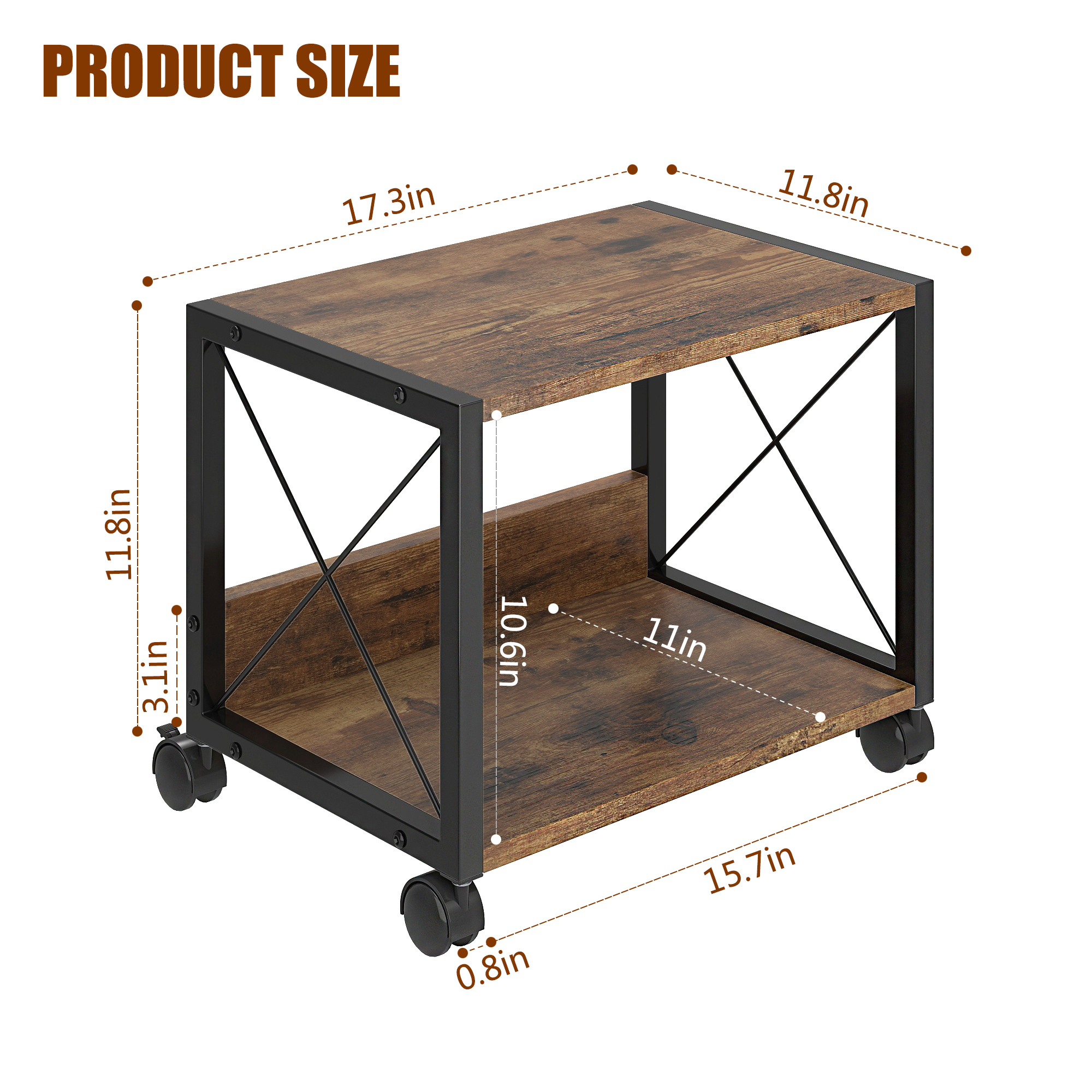Petoto Printer Stand, 2 Tier Mobile Printer Table with Locking Wheels, Heavy Duty Printer Shelf Printer Cart for Under Desk, Home, Office