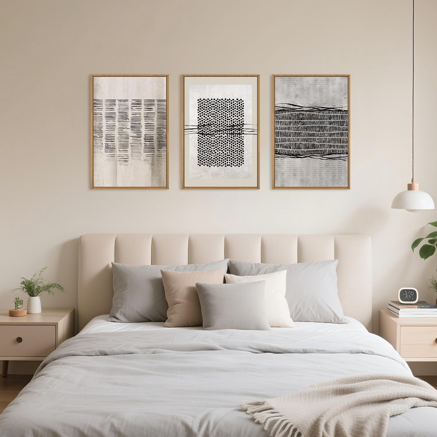 Large Abstract Black and Beige Framed Canvas Wall Art,Minimalist Geometric Lines Wall Decor,Cozy Neutral Shapes artwork,Modern Lines Dots Art Print for Living Room,Bedroom,Office-16 x24 x3