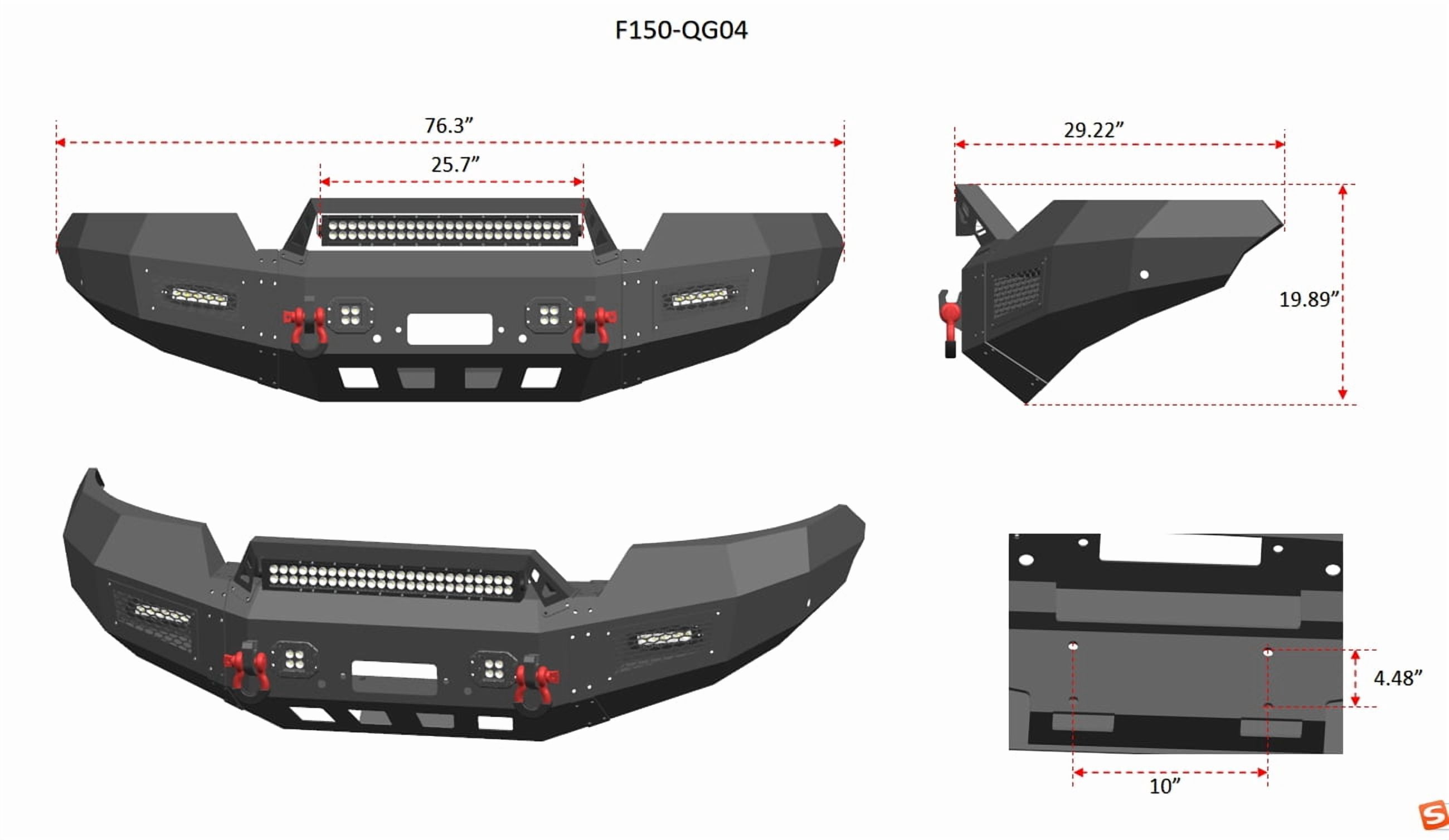 Vijay Compatible with 2004-2005-2006-2007-2008 Ford F150 Front Bumper Textured Black Steel with Light and D-ring