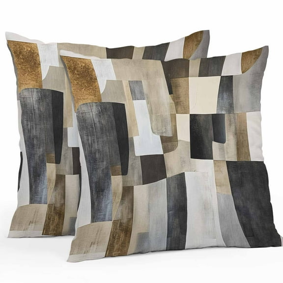 Waterproof Throw Pillow Covers Set of 2, 26x26 Inch Black Brown Boho Decorative Pillowcases Outdoor Pillow Slip Cushion Covers Set for Couch Tent Abstract Modern Geometric Art
