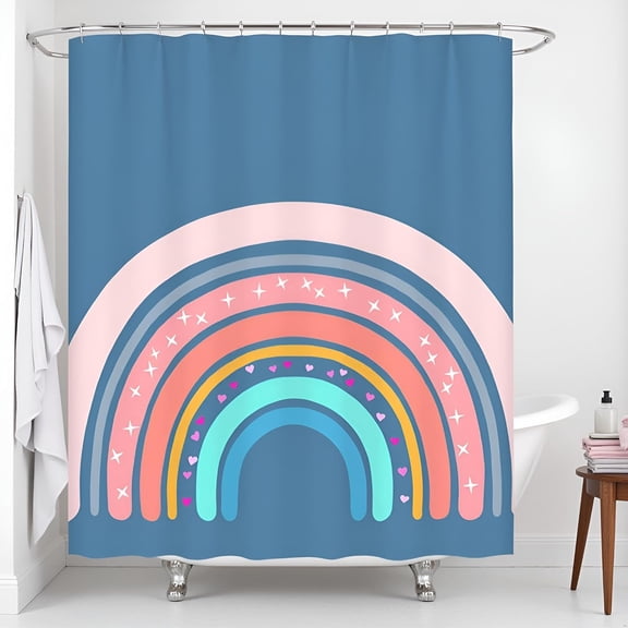 Rainbow Shower Curtain Girls Bathroom Shower Curtain Kids Toddler Bathroom Decor Accessories Set with Hooks, Polyester 36"W x 72"L (Pack of 1)