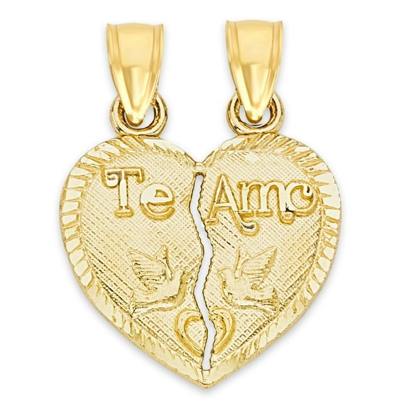 10k Gold "Te Amo" Breakable Heart Pendant, Jewelry to Share with a Loved One