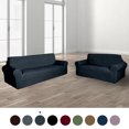 thumbnail image 5 of Golden Linens 2 pcs Slipcover Set for Sofa & Loveseat Stretch ((4 Way)) to Fit /Slipcovers Set, Furniture Protector Cover Set, Wrinkle Free# Yafa Dark Grey, 5 of 8
