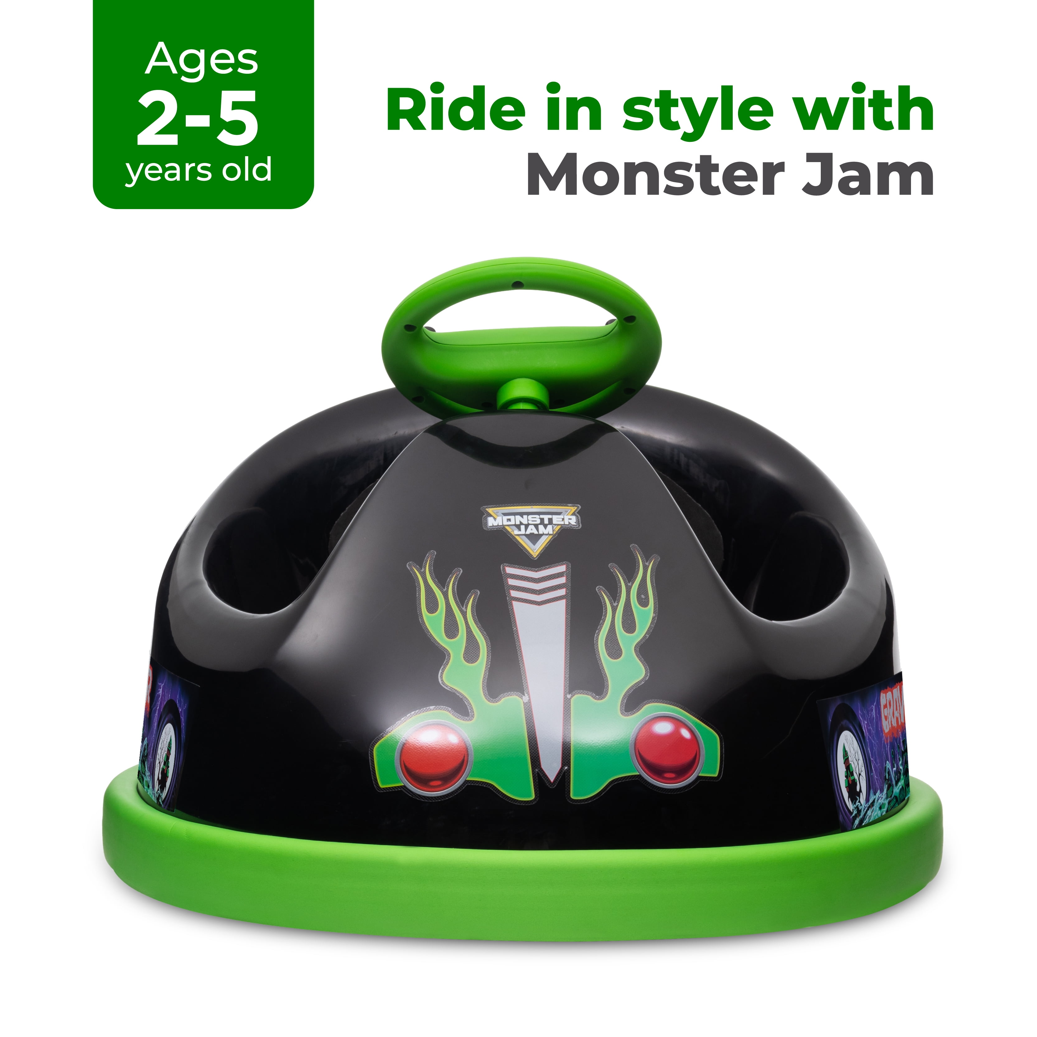 Monster Jam 6V Bumper Car, Battery Powered Ride on Toy with Remote for Kids Ages 1.5+, Black