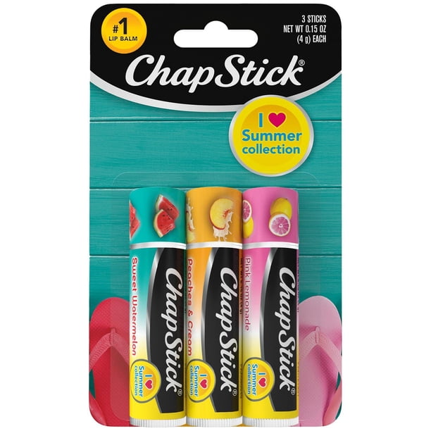 Bálsamo Labial ChapStick I Love Summer Limonada Rosa, Melocotones y Crema, Sandía Dulce Hidratante S