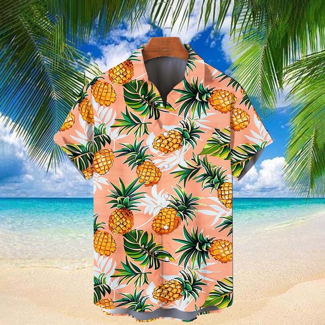 Chemises pour Hommes, Chemise Hawaïenne Imprimée Col à Revers Manches Courtes T-shirt Tops Manches Courtes Col à Revers Tops/chemise