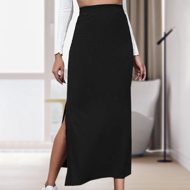 Faldas largas Falda básica con abertura lateral Color sólido Mujer Estilo sexy Diseño simple Traje de vacaciones Cgtredaw Negro T L para Mujer