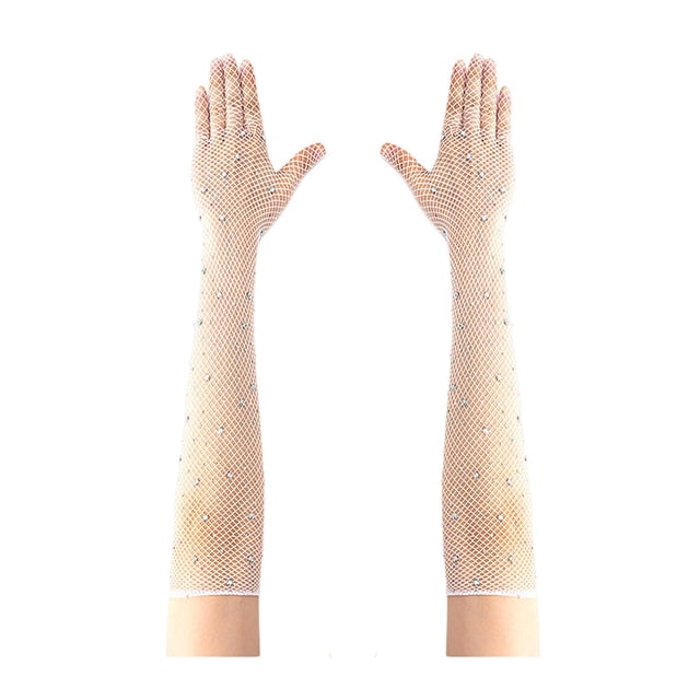 Visland Gants Longs en Résille à Strass pour Femmes, Gants en Maille Scintillante Longueur Coude pour Rave, Fête, Halloween, Mariage, Accessoires de Costume