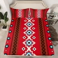 thumbnail image 2 of Homewish Retro Boho Aztec Twin Sheet Sets,Vintage Striped Rhombus Twin Fitted Sheet,Red Cyan Beige Flat Sheet For Adults,Super Cozy Room Decor,3pcs, 2 of 7