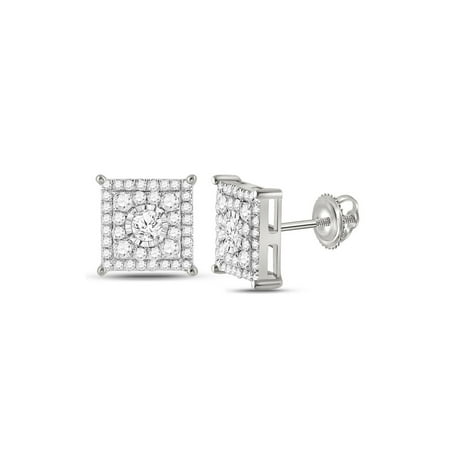 L U DIAMONDS 10k White Gold Diamond Square Earrings 1/2 Ctw