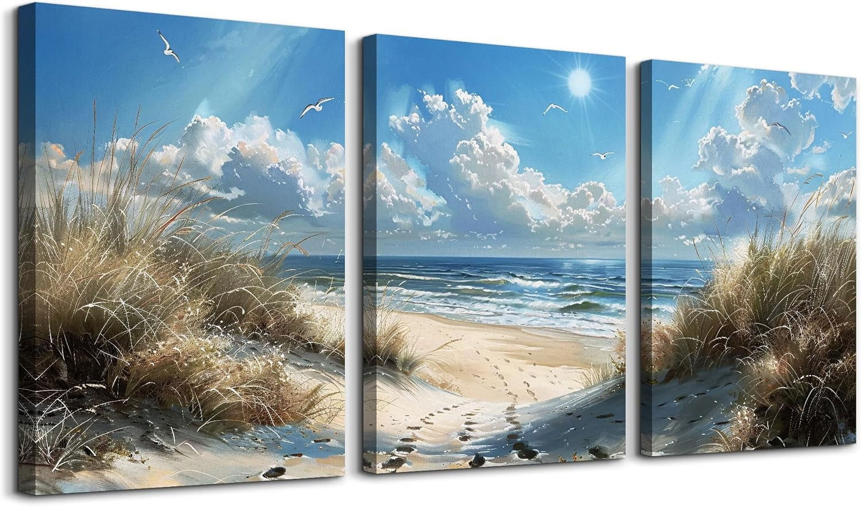 19.7*59 inch Beach Wall Art - Ocean Sunset Canvas, Sky & Coastal