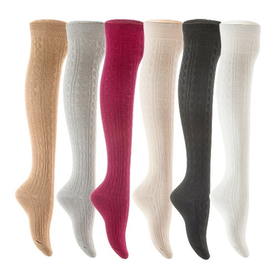 Lian LifeStyle Women's 6 Pair Adorable Comfortable Soft Thigh High Over Knee High Cotton Socks Size 6-9 L1024 Beige,Light Grey,Wine,Cream,Black,White