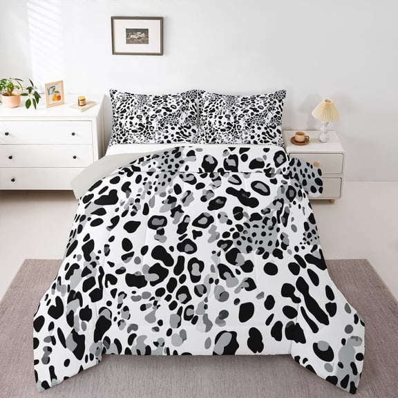 Erosebridal Teens Abstract Leopard Print Full Size Comforter Sets 3 Pieces,Vintage Cheetah Print Bedding Sets For Adults,Grey Reversible