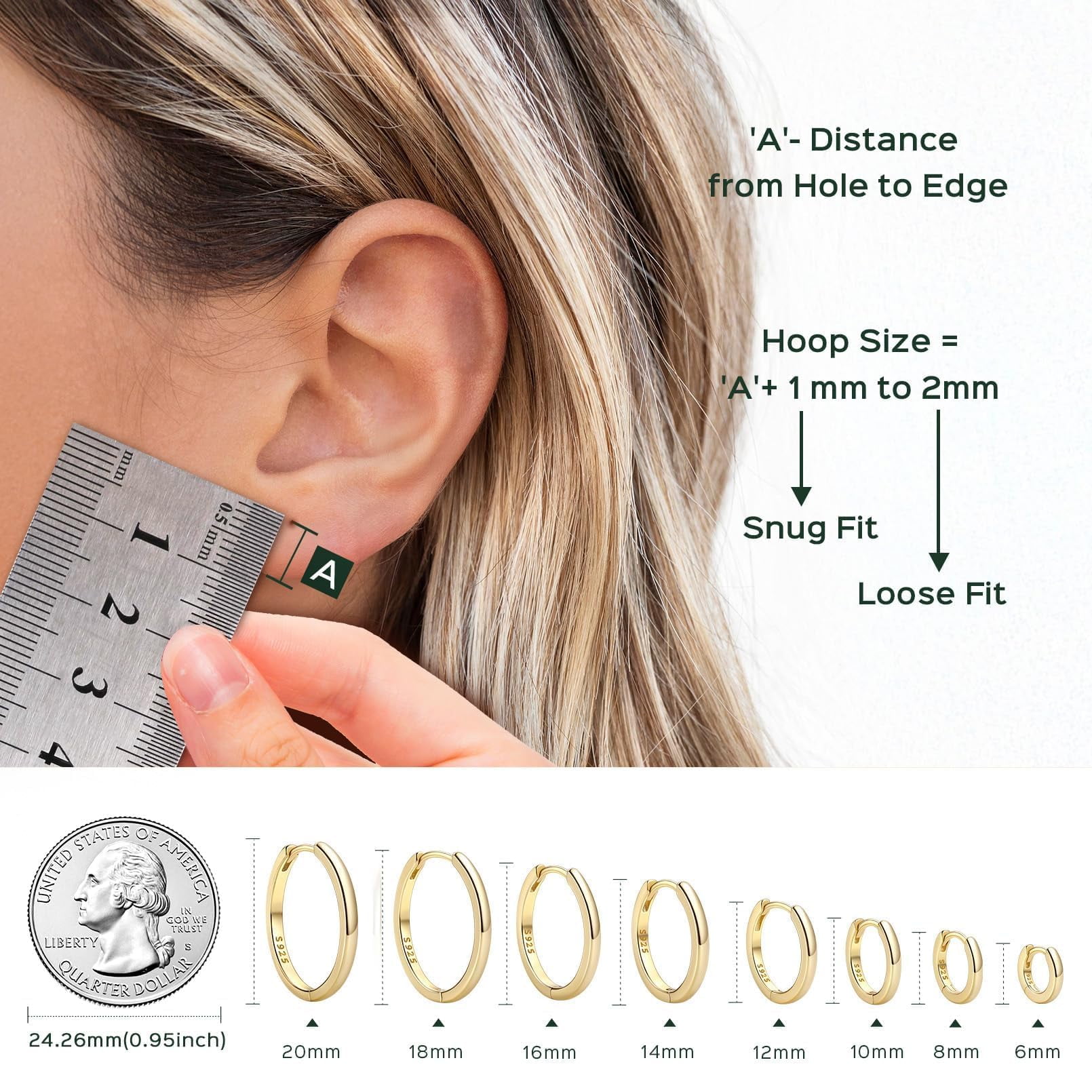 ChicSilver 14K Gold Plated Hoops Earrings for Women Huggie Earrings for Women 18MM Gold Plated Small Hoop Earring