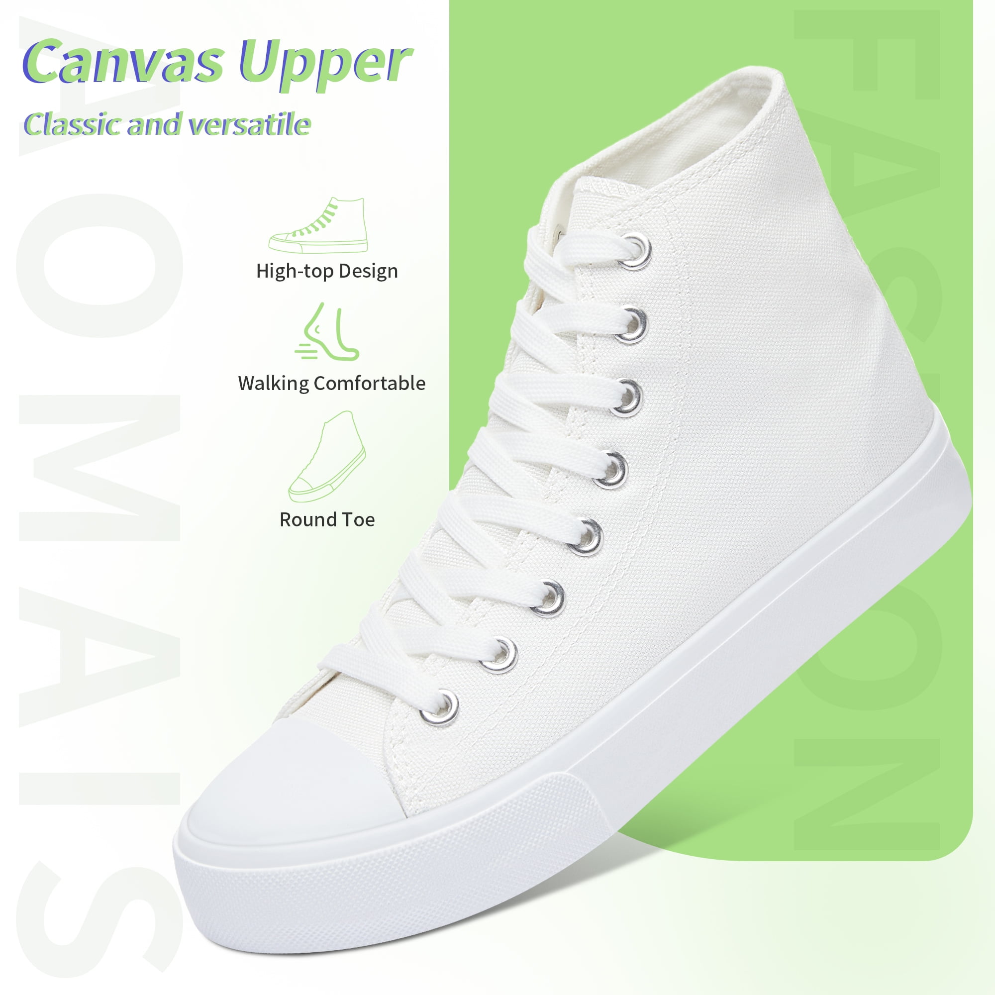 AOMAIS Womens High Top Canvas Sneakers Lace Up Mid Top Canvas Shoes Comfortable Non Slip Walking Shoes Casual Tennis Shoes for Women(Off-White US11)