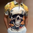 thumbnail image 2 of Sunflower Skull (1) Men Zipper T-shirt Summer Casual Short Sleeve T-shirt Top, 2 of 7