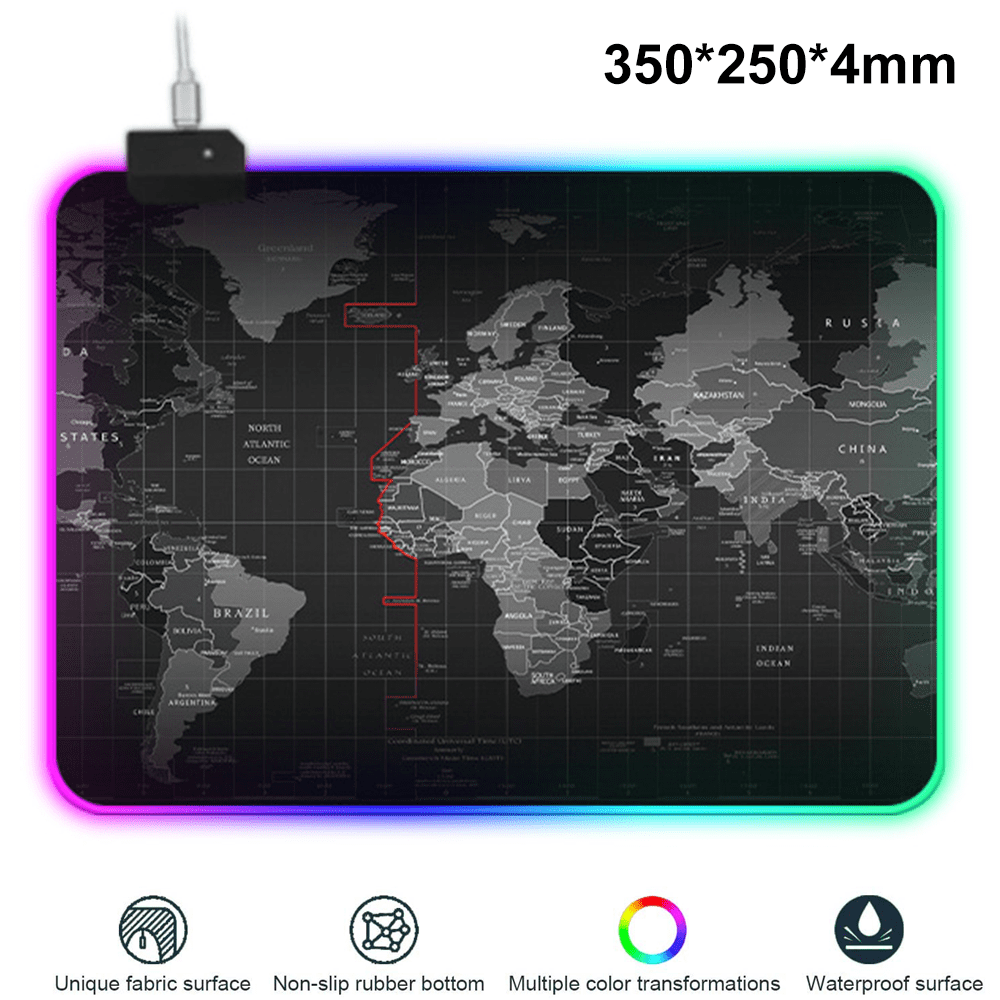 RGB Gaming Mouse Pad LED Mouse Mat, Map with Smoothly Waterproof