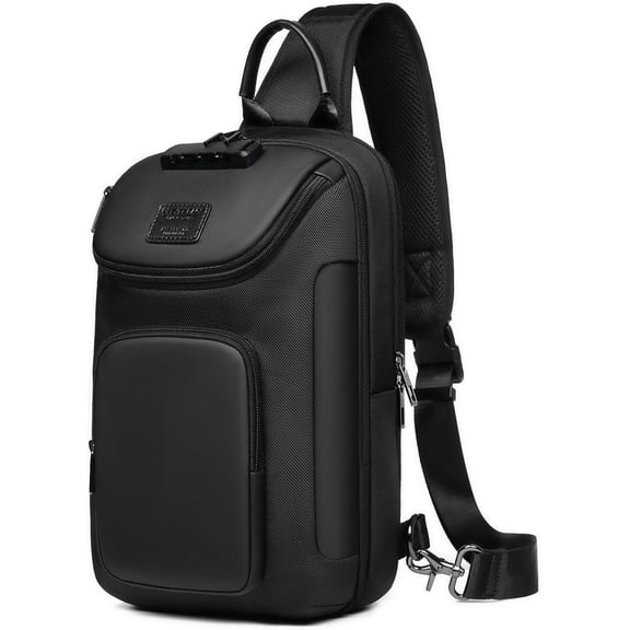 reeyee Anti-Theft Sling Bag with Lock, Waterproof Crossbody Backpack for Men, Fits 11-Inch Tablet, Black