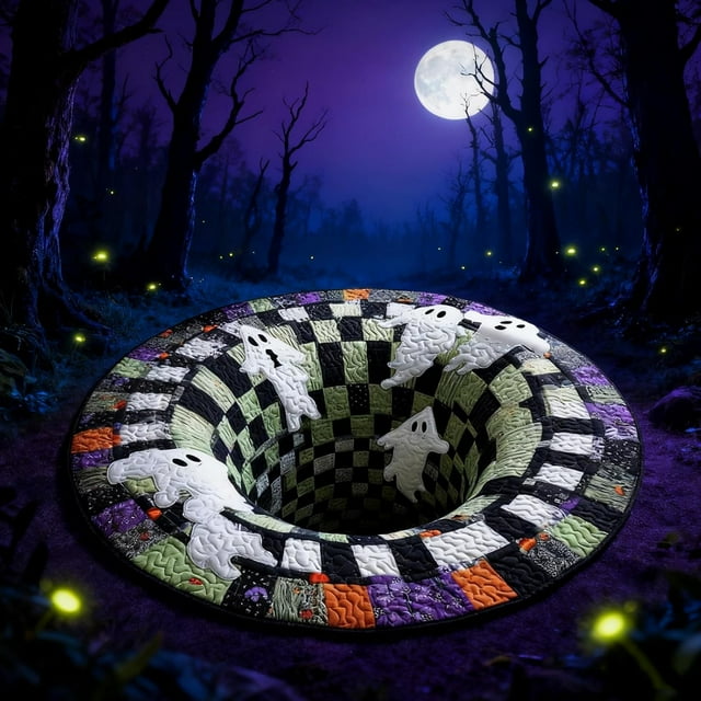 3D Halloween Rug, Candy Corn Abyss Quilted Round Mat, Optical Illusion Decorative Floor Carpet, Monster Crawling Out Pattern, 3D Effect Rugs for Home Decoration