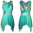 thumbnail image 6 of SiiRoh Womens Rhinestone Lyrical Dance Dress Color Block Mesh Ruched Twisted Knot Irregular Hem Sleeveless Leotard Dress Green XL, 6 of 7