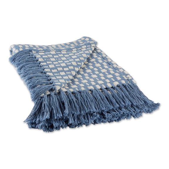Contemporary Home Living Blue and White Rectangular Checkered Cotton Decorative Throw 50" x 60"